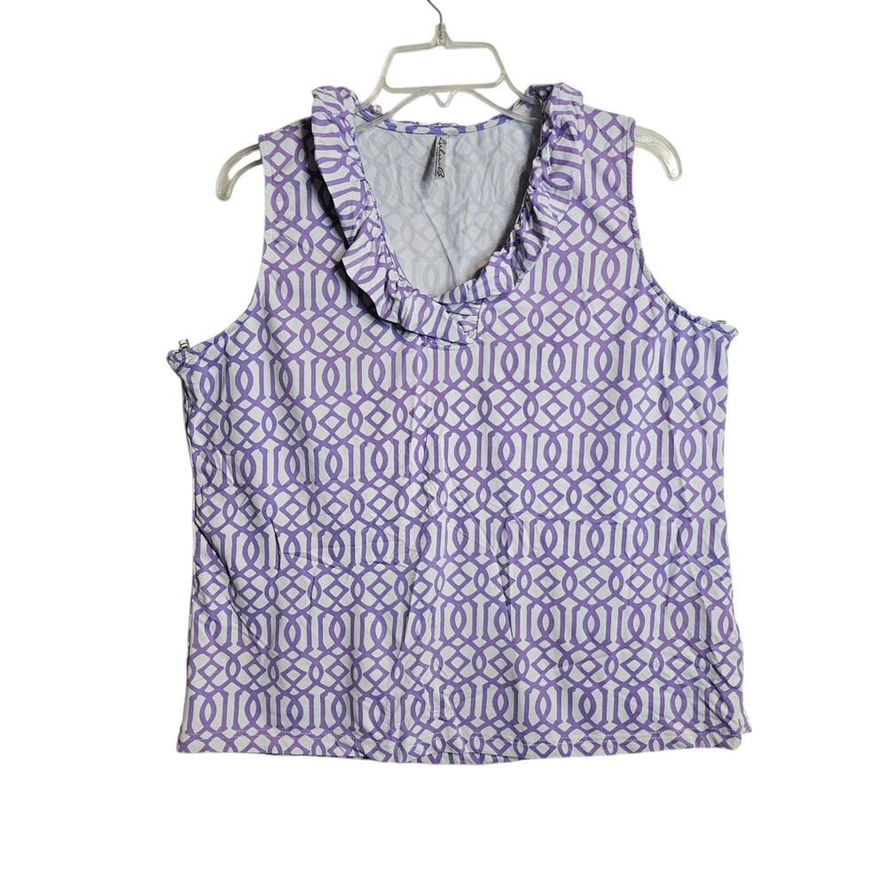 Lulu B Women's Ruffle V-Neck Tank Top Lilac/white Size XL UPF 50+
